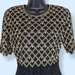Vintage Laurence Kazar Hand Beaded Evening Dress